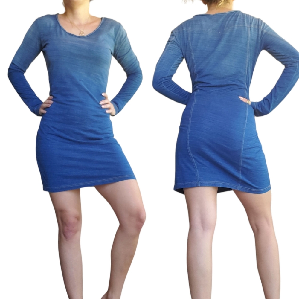 DIESEL long sleeve t-shirt dress mini midi blue denim style ombre S